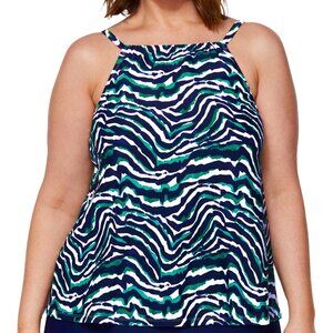 NWT Island Escape Women's High Neck Cali Zebra-Print Tankini Size 18W $60 LLL379
